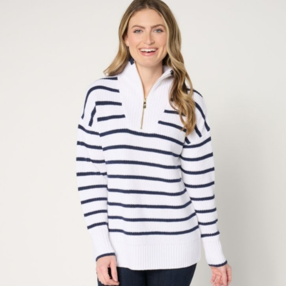 Belle by Kim Gravel On Deck Half Zip Shaker Sweater